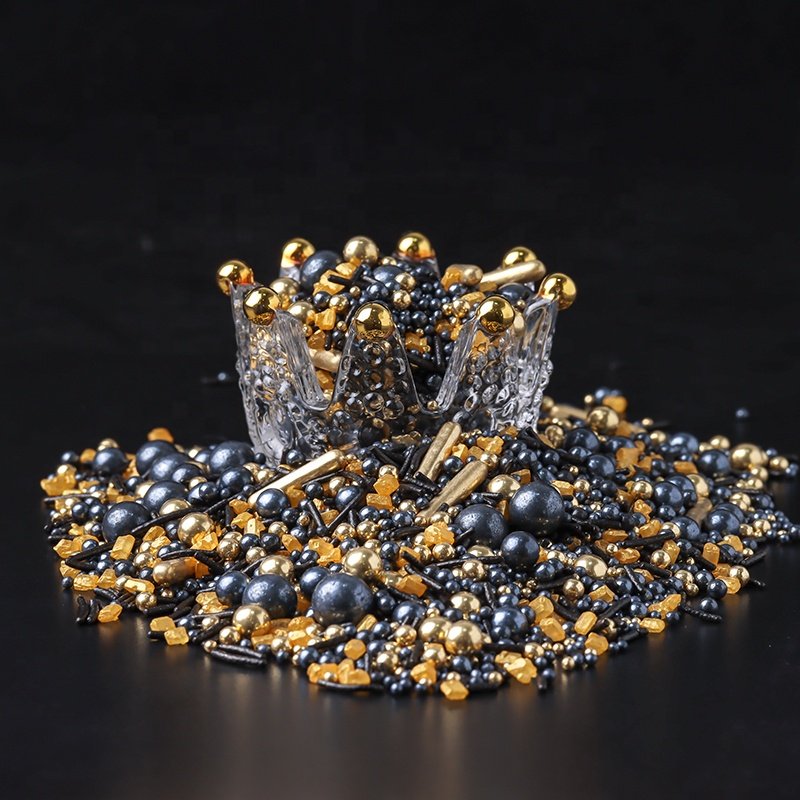 black and gold eatable cake decorations sprinkles mixes edible candy cake sprinkles wholesale for baking