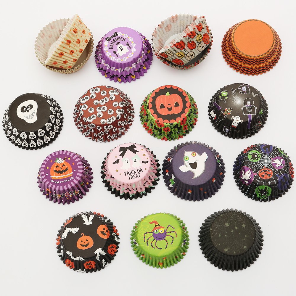 NEATAL 100 Pcs Round Food Grade Paper Muffin Liners Cake Baking Liners Baking Paper Cup For Halloween decorations
