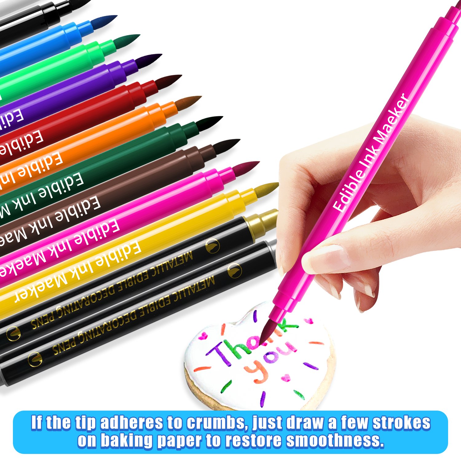 Hot sell Food Coloring Marker Pens Dual Sided Food Grade and Edible Pen Gourmet Writers for Cake Decorating Cookies baking