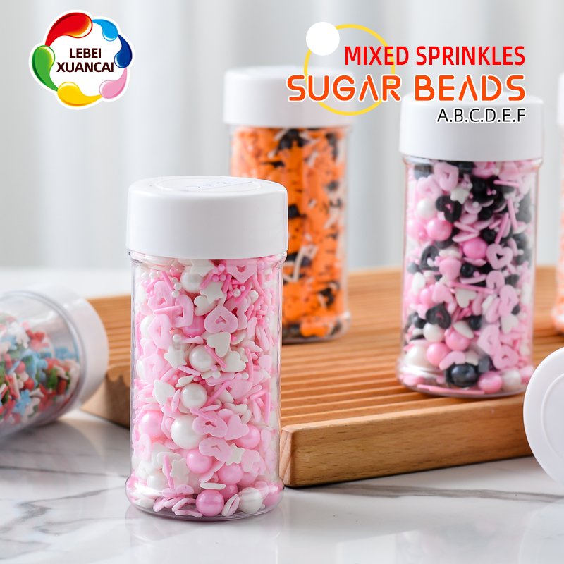 Factory direct 7 mixing color edible confetti candy rainbow tablets in 85g bottle bakery decoration ingredients