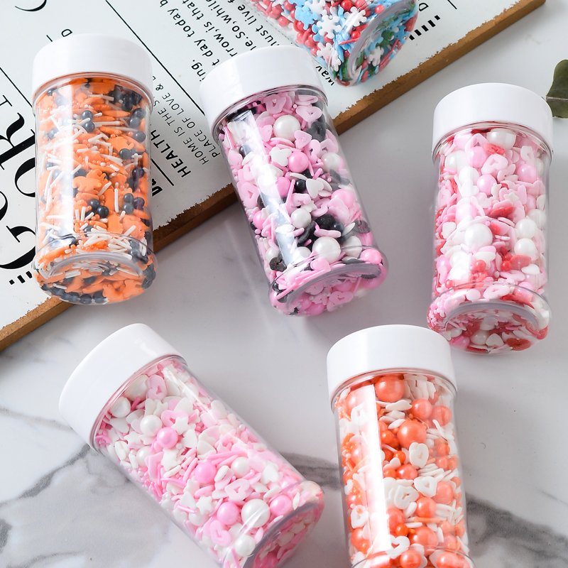Factory direct 7 mixing color edible confetti candy rainbow tablets in 85g bottle bakery decoration ingredients