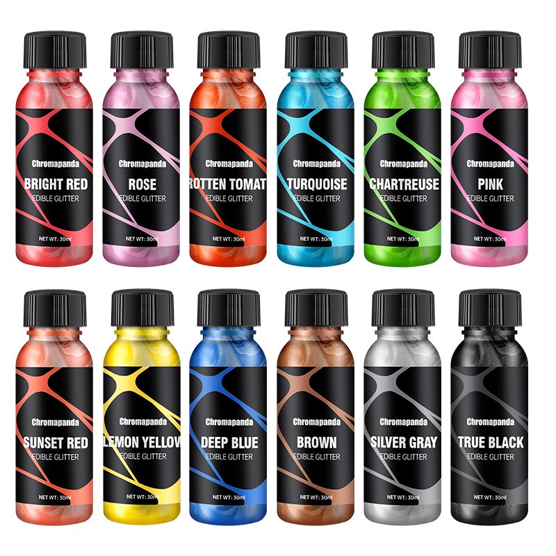 Chromapanda New Arrival Food Grade Liquid Pearl Powder 36 Colors Baking Cake DIY Decoration 30ML Customizable Food Dyeing