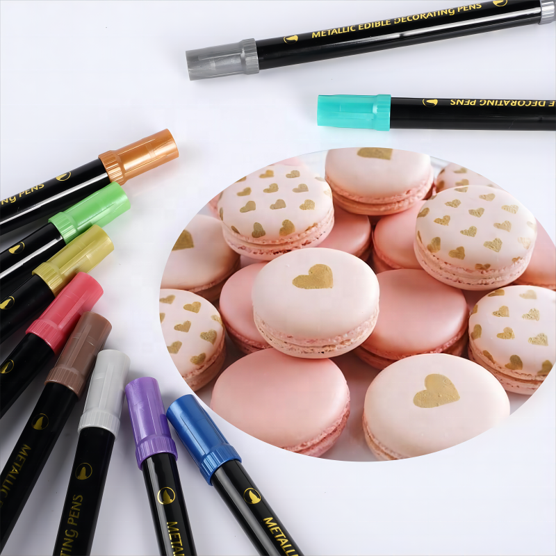 Double Ended Edible Metallic Glitter Pen Shimmer Food Coloring Marker for Frosting Easter Eggs Painting Drawing
