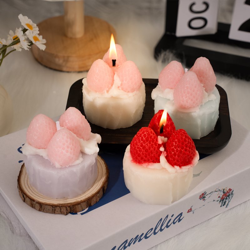 Simulation Strawberry Cake Design Desert Candle Soy Wax Food Model For Christmas Holiday Decoration