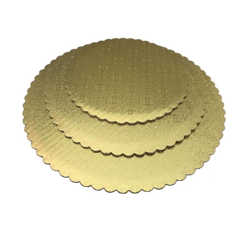 Food Grade Disposable Paper 1/4 Rectangulae Gold Laminated Corrugated Top Scalloped Cake Circles Board