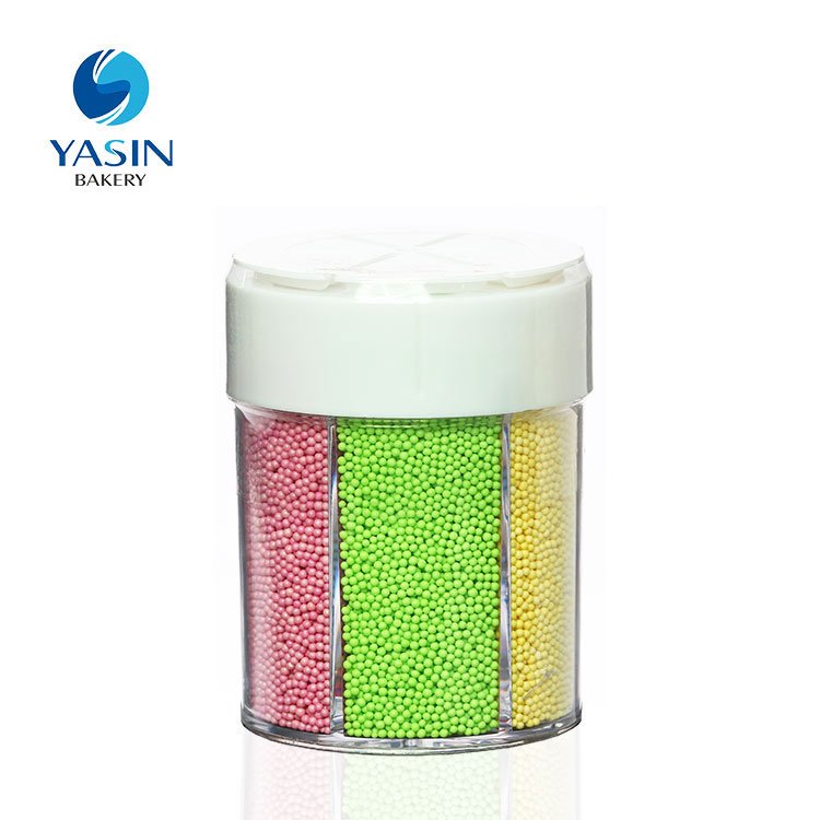 Rainbow sprinkles pearl sugar pearl in 6 cells bottle,use in cake decoration and ice decoration,yasin bakery happiness maker