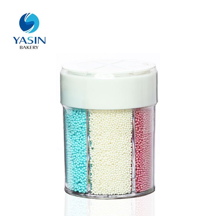 Rainbow sprinkles pearl sugar pearl in 6 cells bottle,use in cake decoration and ice decoration,yasin bakery happiness maker