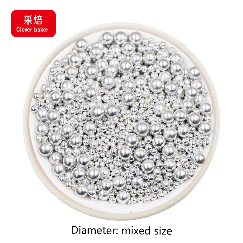 Mixed Size Silver Edible Sugar Beads Pearl Pattern Cake Sprinkles in Bottle Bag Halal Compliant Sprinkles for Decorative Use