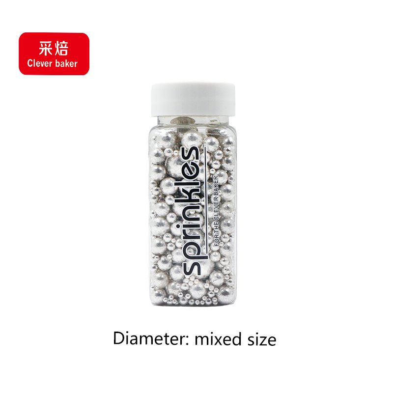 Mixed Size Silver Edible Sugar Beads Pearl Pattern Cake Sprinkles in Bottle Bag Halal Compliant Sprinkles for Decorative Use