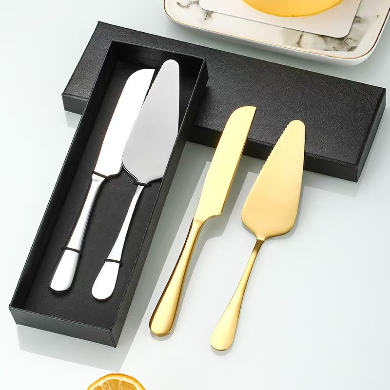 New Wedding Cake Knife Set Stainless Steel Gold Cake Knife And Server Set Cake Serving Knife Custom Logo