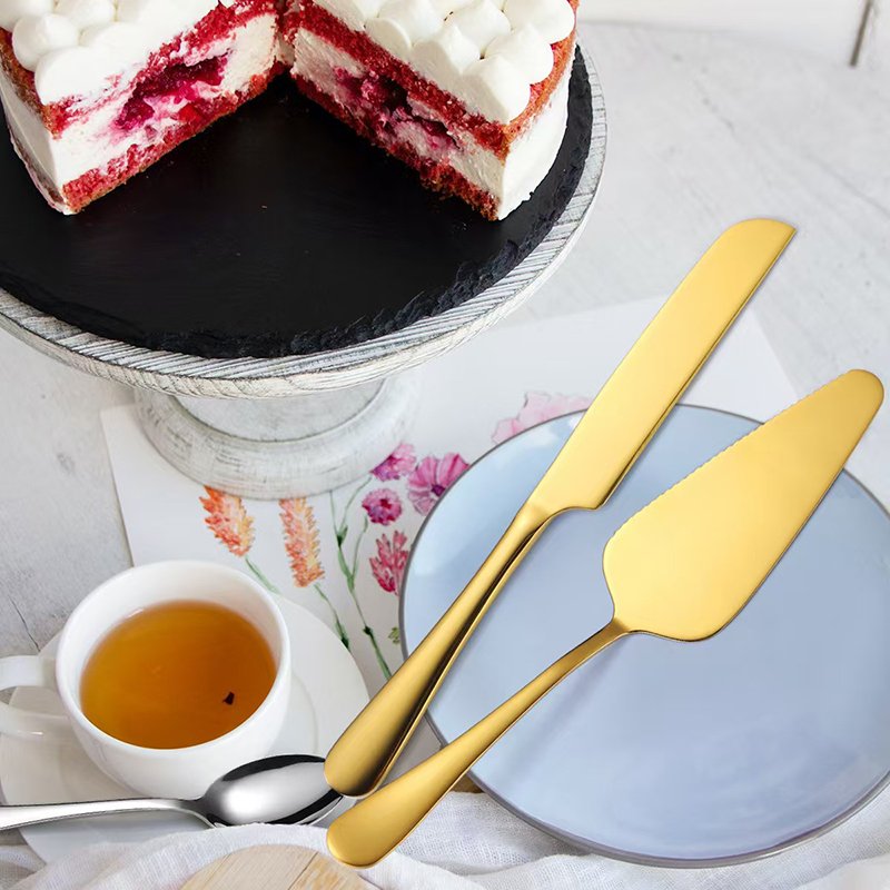 New Wedding Cake Knife Set Stainless Steel Gold Cake Knife And Server Set Cake Serving Knife Custom Logo