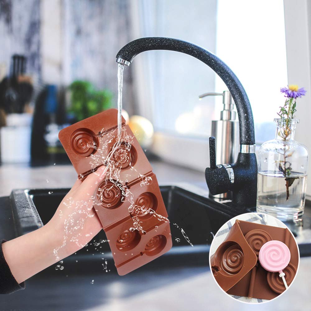 Srock Hot Sale Round Swirl Shape Silicone Lollipop Mold With 24pcs Reusable Sticks for Hard Candy Chocolate Cake Decorating