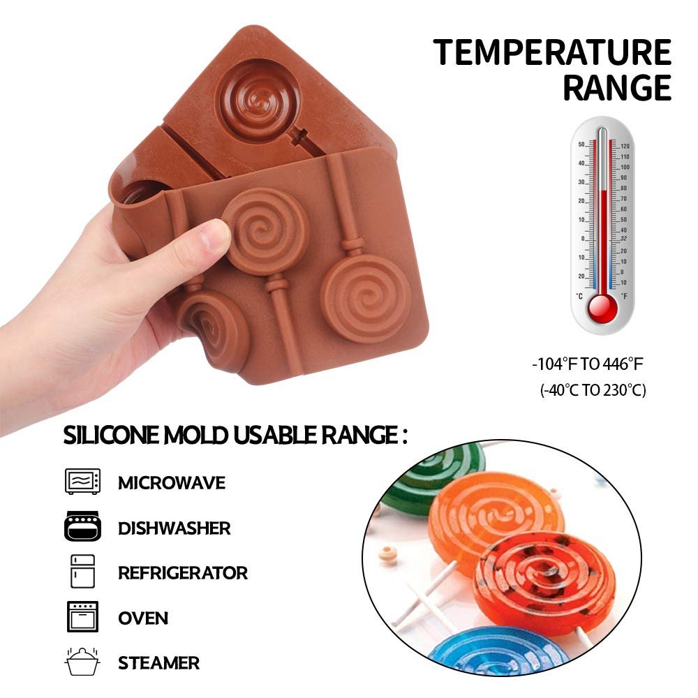Srock Hot Sale Round Swirl Shape Silicone Lollipop Mold With 24pcs Reusable Sticks for Hard Candy Chocolate Cake Decorating