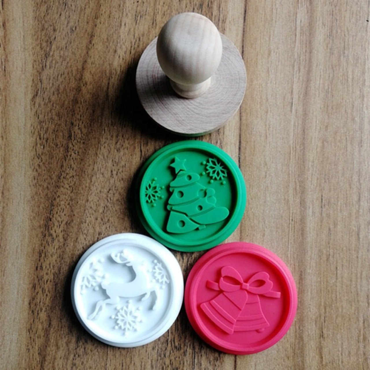 Silicone cookie stamp 3pcs Wood Handle Silicone Cookie Stamps for Christmas Easter Halloween Thanksgiving-for Biscuit Decorating