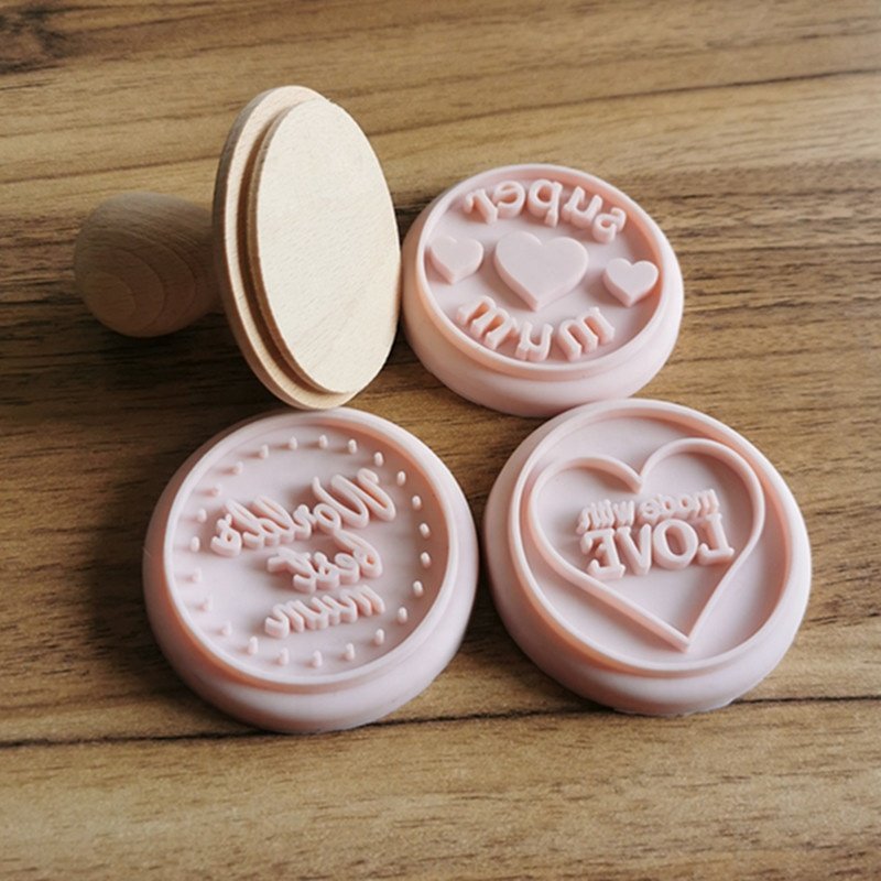 Silicone cookie stamp 3pcs Wood Handle Silicone Cookie Stamps for Christmas Easter Halloween Thanksgiving-for Biscuit Decorating