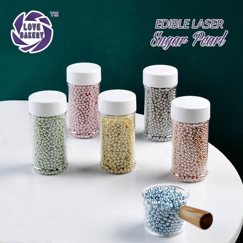 Lovebakery 6 Colors 4mm Natural Comestible Laser Sugar Pearls For Cookies Bakery Ingredients Edible Sprinkles Cake Decoration