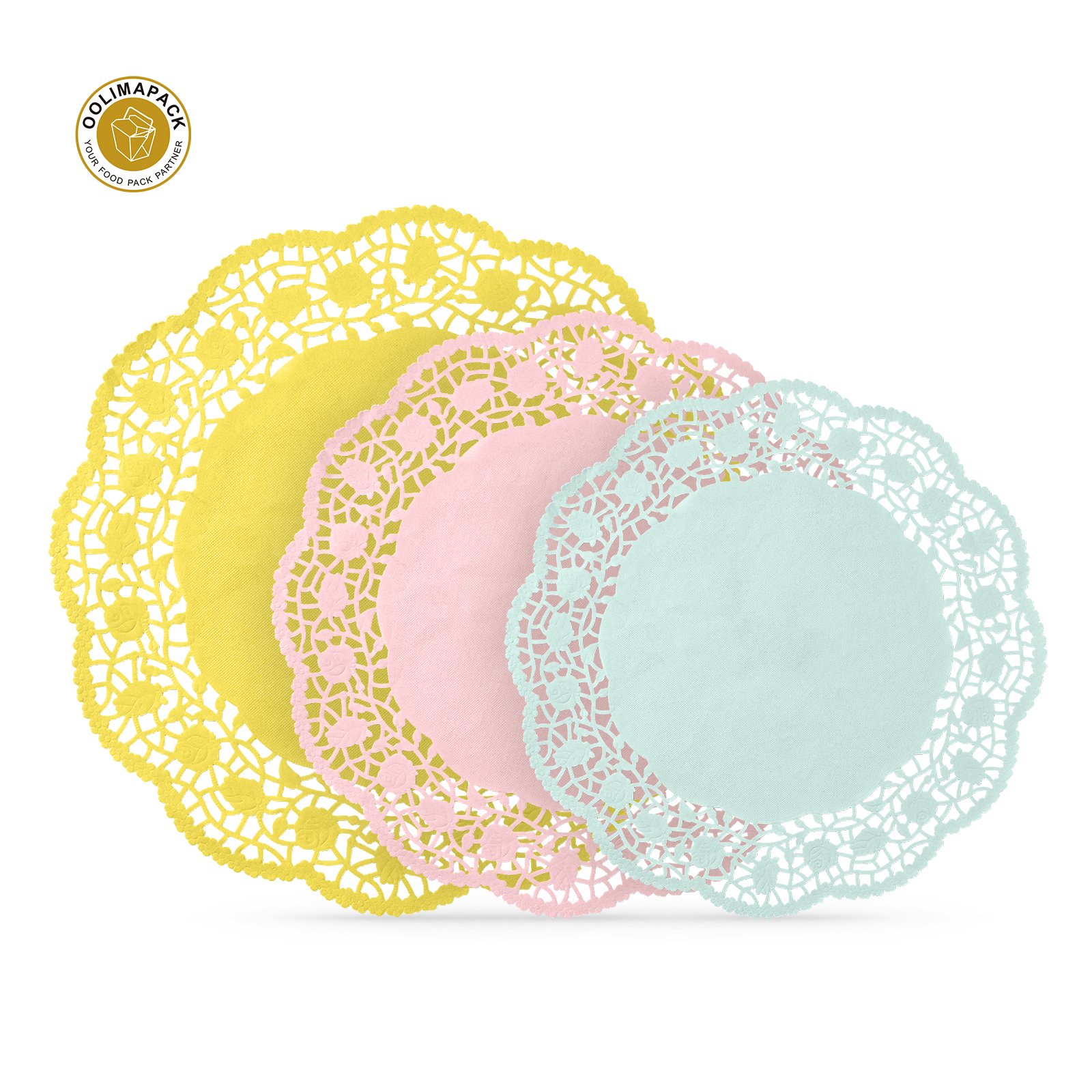 OOLIMA White Lace Paper Doilies Baker Celebrations Paper Placemats Colorful Paper Cake Doilies