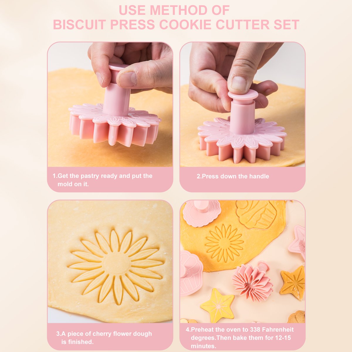 4 Pieces Flower Cookie Cutter Flower Shaped Cookie Mold Plastic Pink Cookie Cutters For Home Kitchen