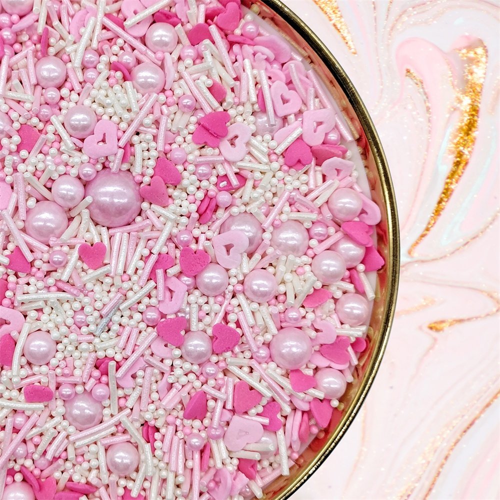 Mix Sizes Shape Miti-Color Valentines Edible Pink Sprinkles Sugar Pearls Beads for Cake Decorating With Bag Bottle