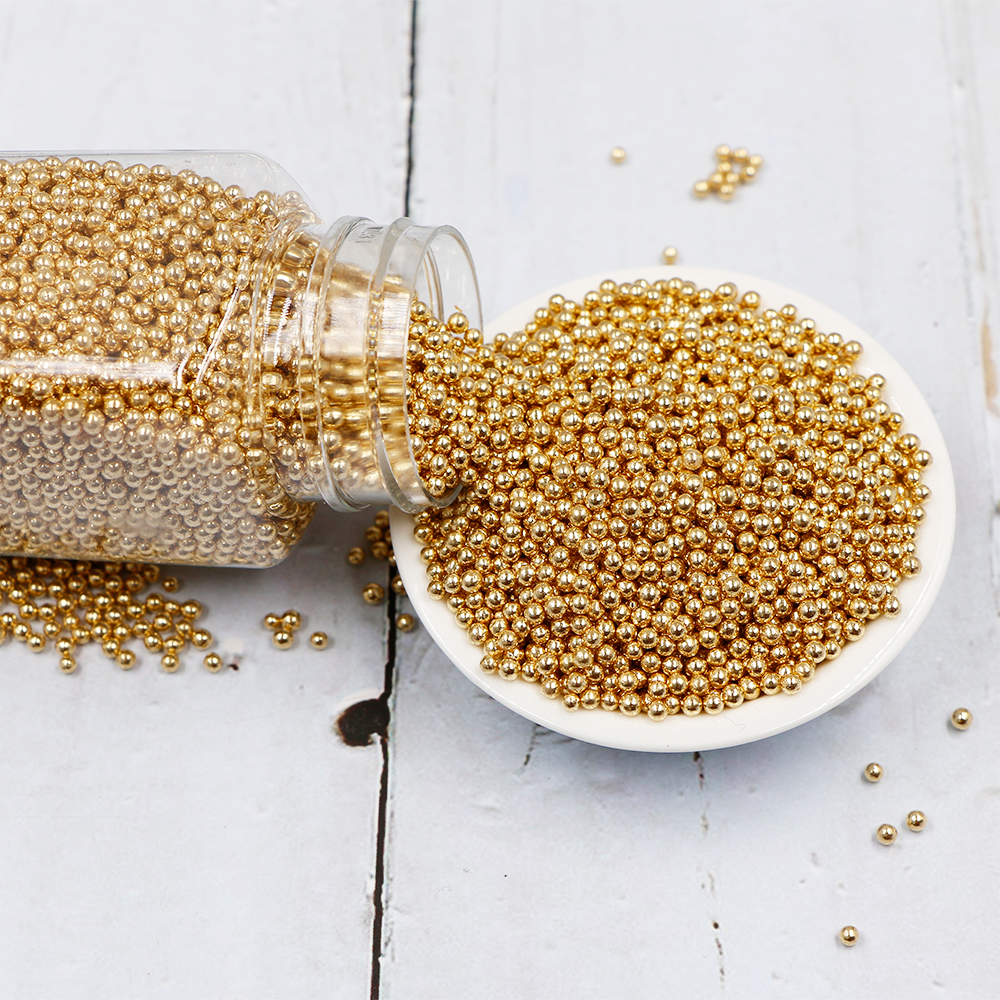 Wholesale 2mm Metallic Sugar Beads Super Gold Shiny Cake Sprinkles Cake Decoration in Bag Packaging
