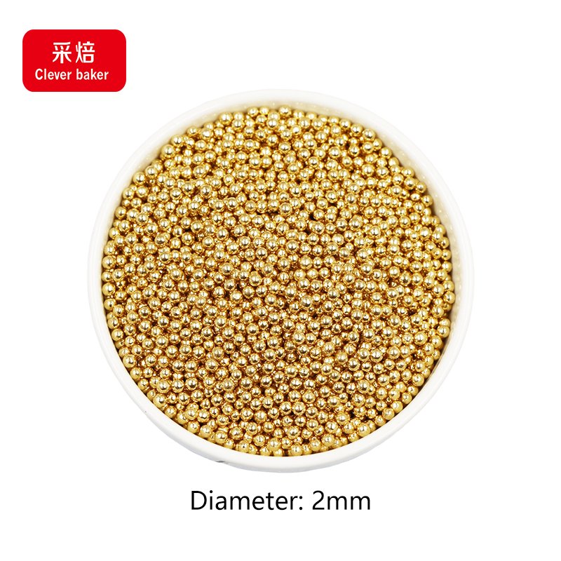 Wholesale 2mm Metallic Sugar Beads Super Gold Shiny Cake Sprinkles Cake Decoration in Bag Packaging