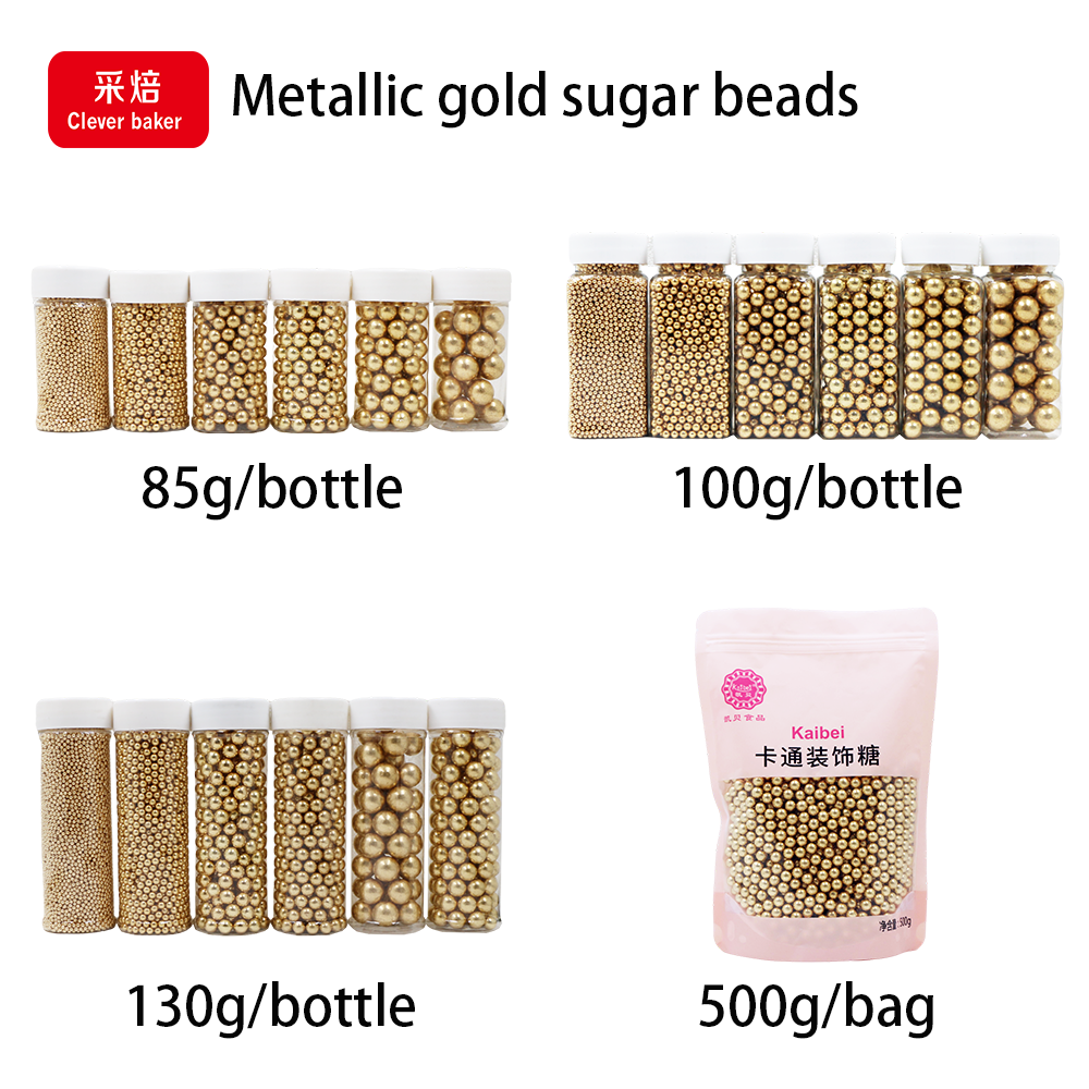 Wholesale 2mm Metallic Sugar Beads Super Gold Shiny Cake Sprinkles Cake Decoration in Bag Packaging