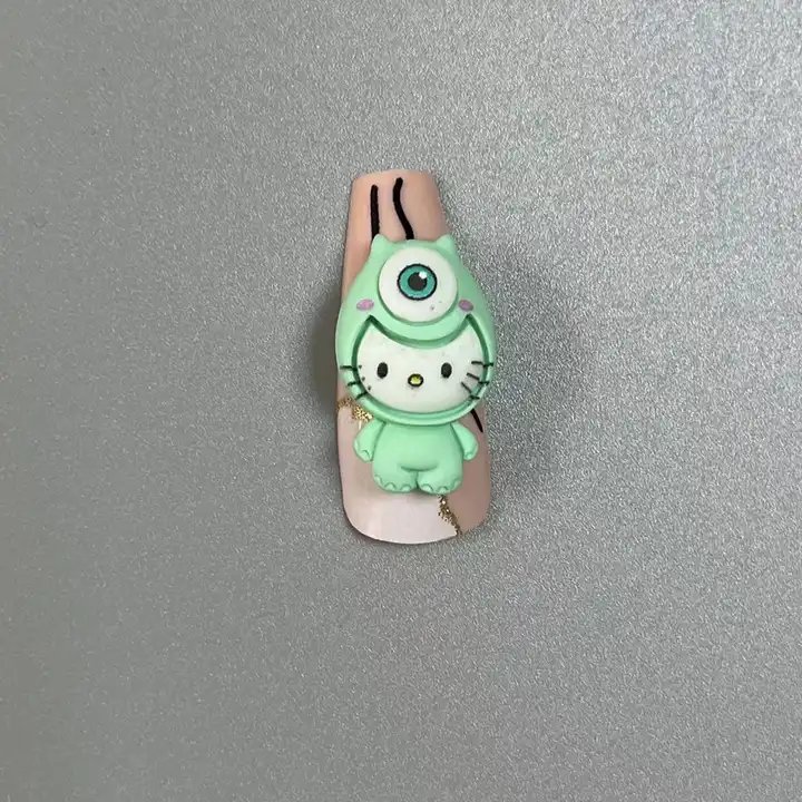 Foretrend New Cute One Eyed Kitty Cat Resin Cartoon Handmade Accessories Kawaii 3D Pink Annie Nail Art Decoration Rhinestone