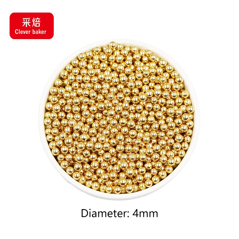 Wholesale 4mm Super Gold Metallic Cake Decorations Edible Pearl Pattern Sugar Beads and Shiny Gold Sprinkles for Cake Topping