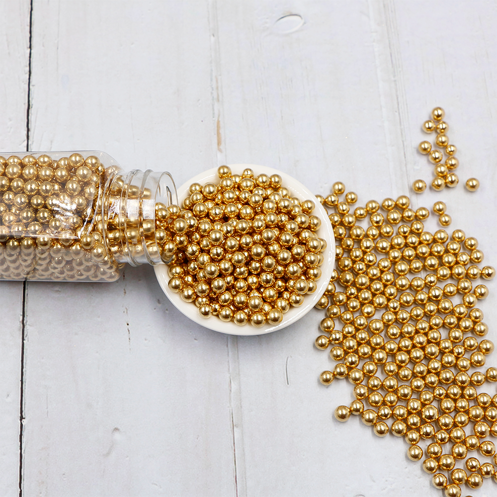 Wholesale 4mm Super Gold Metallic Cake Decorations Edible Pearl Pattern Sugar Beads and Shiny Gold Sprinkles for Cake Topping