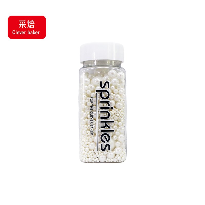 Solid White Edible Sugar Beads in Mixed Sizes Halal Cake Sprinkles Wholesale for Bakery Bag Packaging