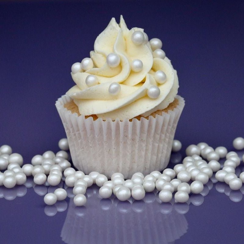 Solid White Edible Sugar Beads in Mixed Sizes Halal Cake Sprinkles Wholesale for Bakery Bag Packaging