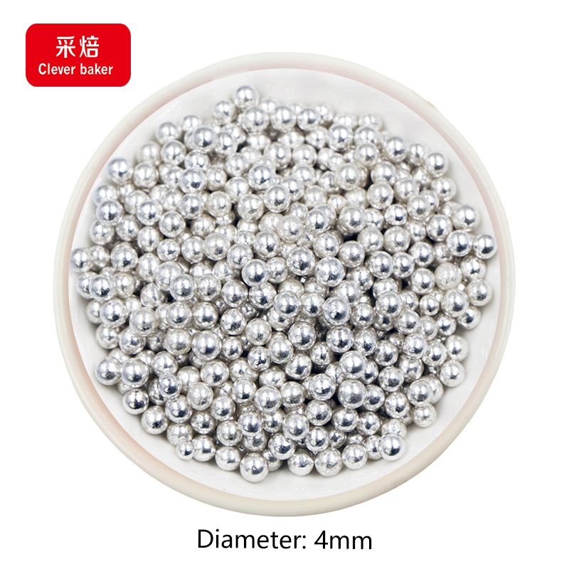 4mm Silver Pearl Pattern Edible Sugar Beads Metallic Cake Sprinkles Halal Compliant Packaged in Bottle or Bag