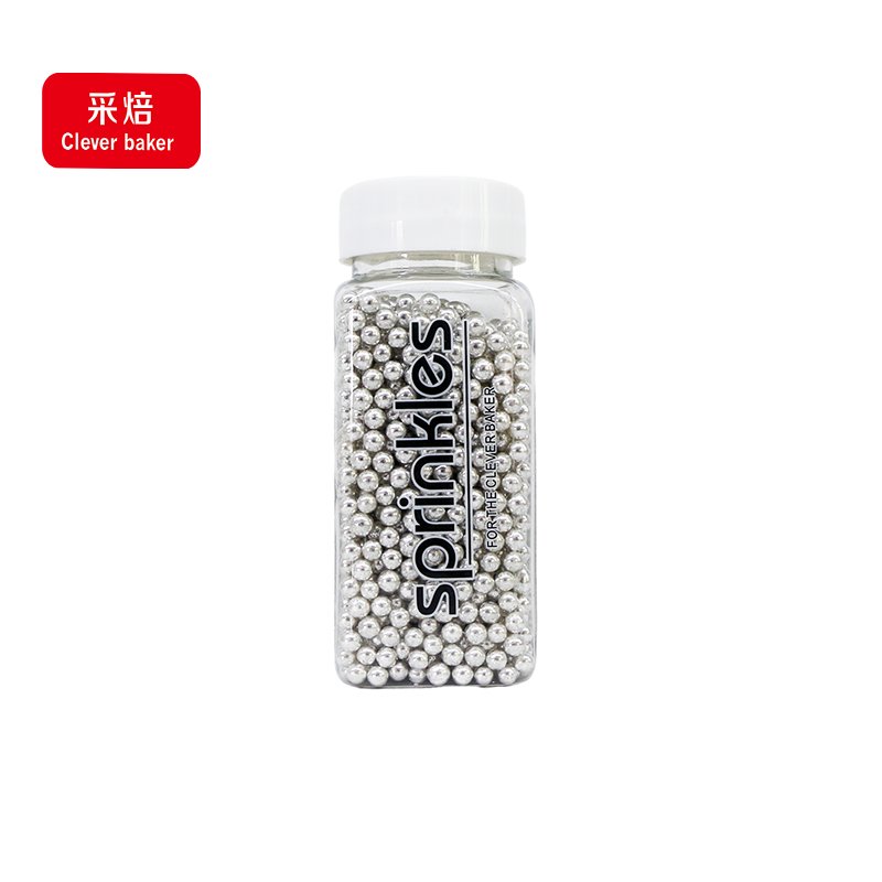 4mm Silver Pearl Pattern Edible Sugar Beads Metallic Cake Sprinkles Halal Compliant Packaged in Bottle or Bag