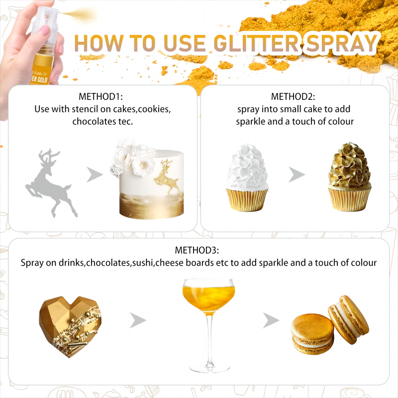 24k Magic Edible Glitter Luster Dust for Baking Decoration Cakes Decorating Cotton Candy Strawberries Drinks