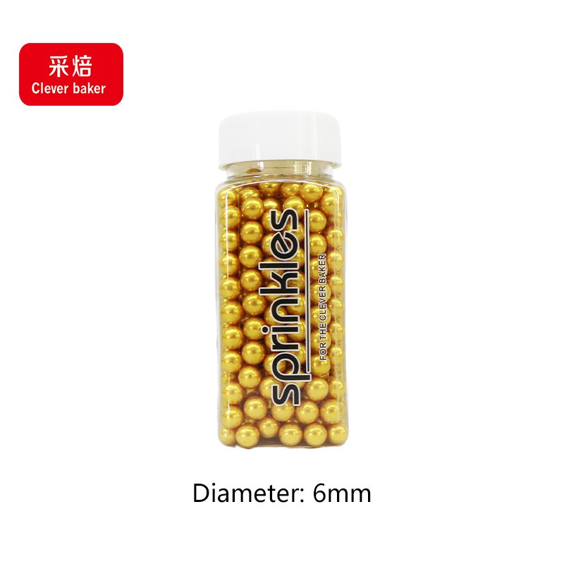 6mm Gold Edible Sugar Beads Golden Sugar Pearls for Halal Cake Sprinkles Packaged in Bottles and Bags