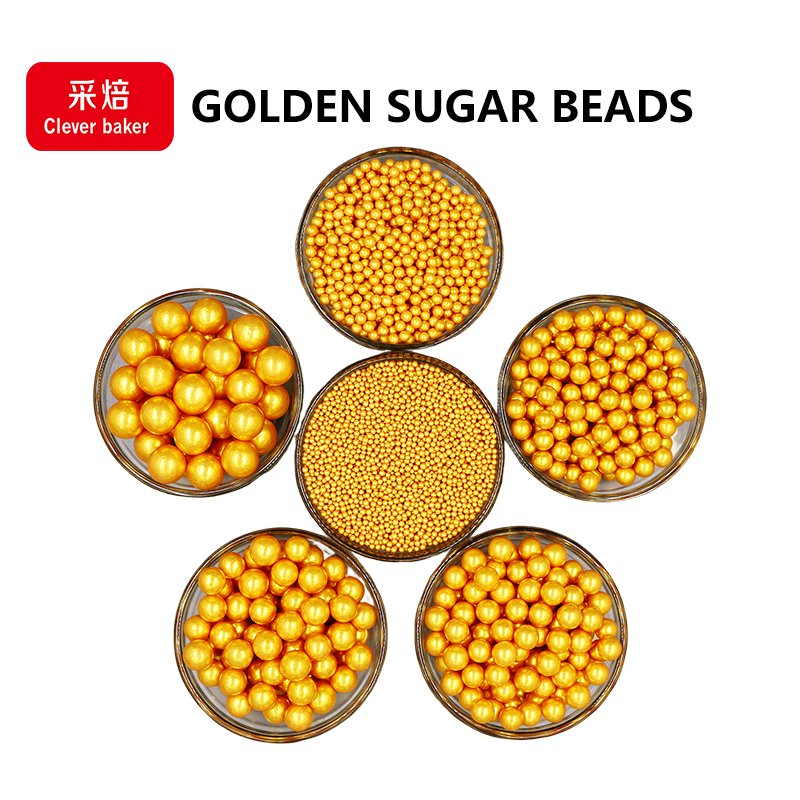 6mm Gold Edible Sugar Beads Golden Sugar Pearls for Halal Cake Sprinkles Packaged in Bottles and Bags