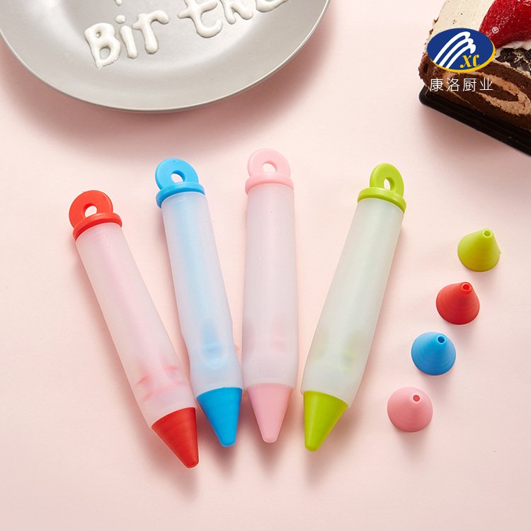DIY cake decorating pen with 4 nozzles silica gel pen used in bakery tools decorative pen