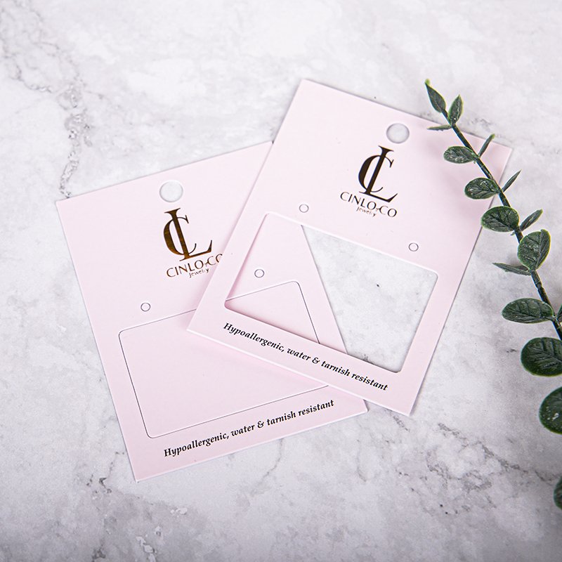 Pink Specialty Texture Paper Earring Card Gold Foil Stamping Jewelry Display Card Custom Logo Paper Card For Bracelet/Necklace