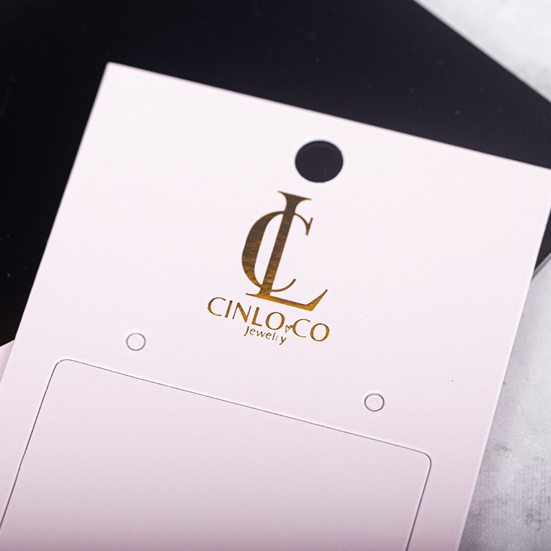 Pink Specialty Texture Paper Earring Card Gold Foil Stamping Jewelry Display Card Custom Logo Paper Card For Bracelet/Necklace
