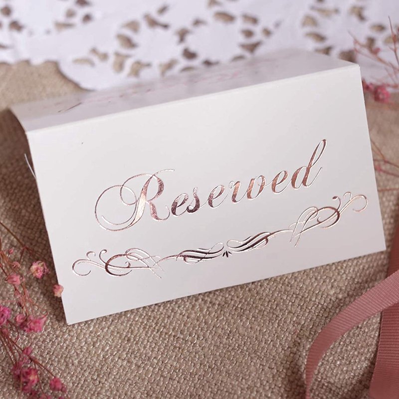 Table tend reserved cards table sign rose gold foil print party heart collection table tend place card