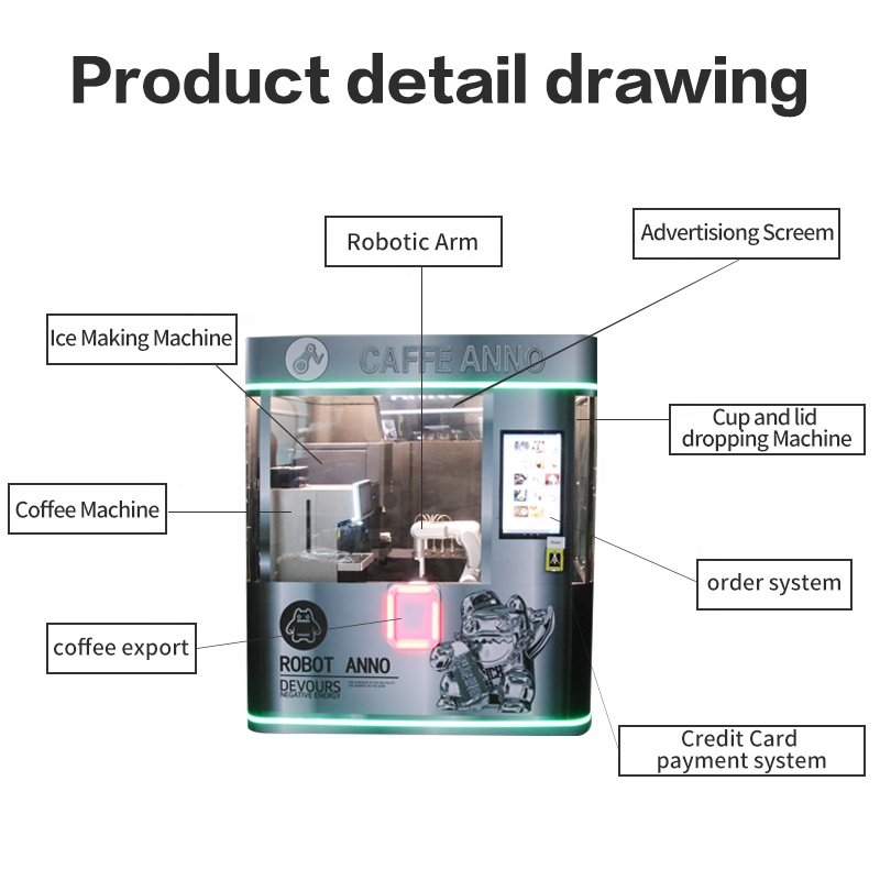 Coffee Vending Machine With 6 Dof Robot Arm For Business Placed in Restaurant