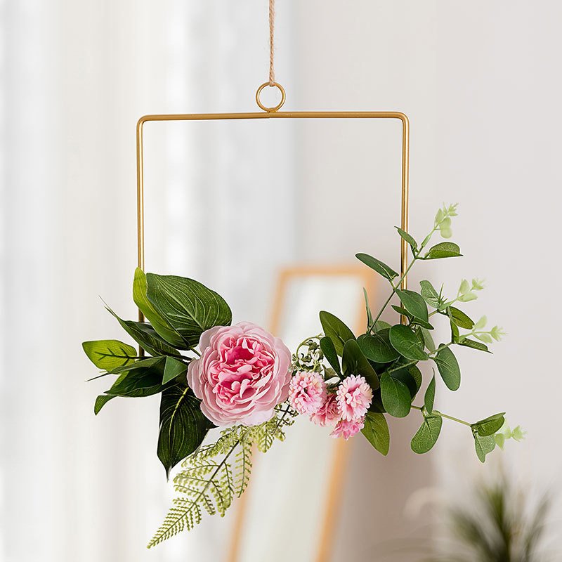 20cm Gold Metal Flowers Hoop with Place Card Holder Wedding Table Centerpiece Decoration Christmas DIY Wreath Garland Round Ring