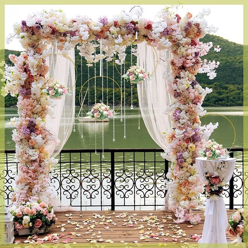 20cm Gold Metal Flowers Hoop with Place Card Holder Wedding Table Centerpiece Decoration Christmas DIY Wreath Garland Round Ring