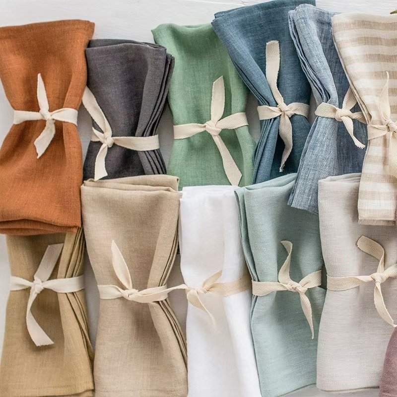 Handmade Custom Linen Cotton Napkins with Logo Hemstitch Cocktail Dinner Cloth for Weddings Parties Hotels