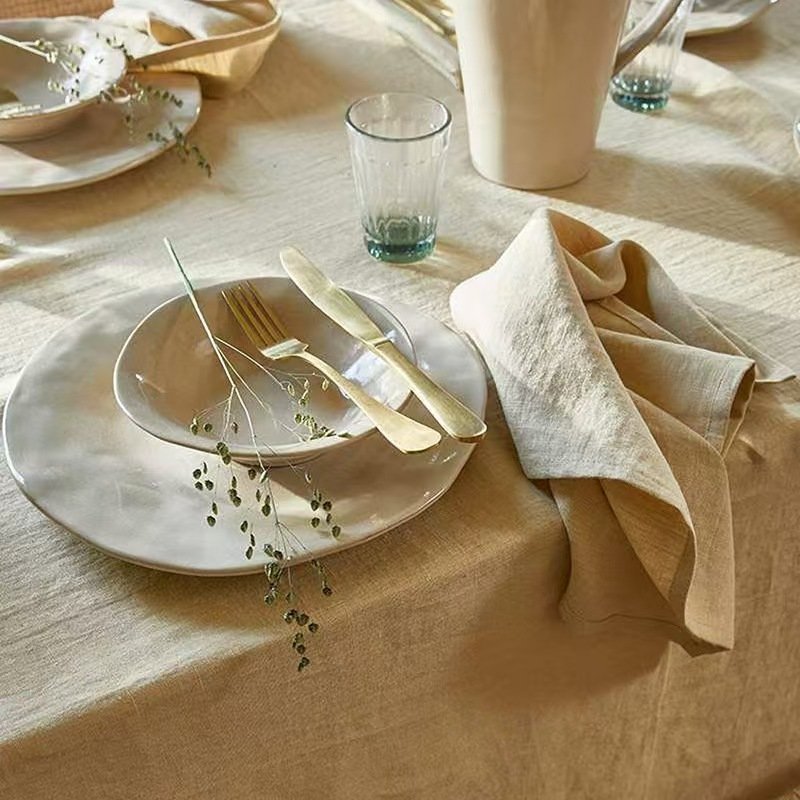 Handmade Custom Linen Cotton Napkins with Logo Hemstitch Cocktail Dinner Cloth for Weddings Parties Hotels