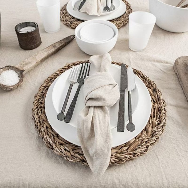 Handmade Custom Linen Cotton Napkins with Logo Hemstitch Cocktail Dinner Cloth for Weddings Parties Hotels