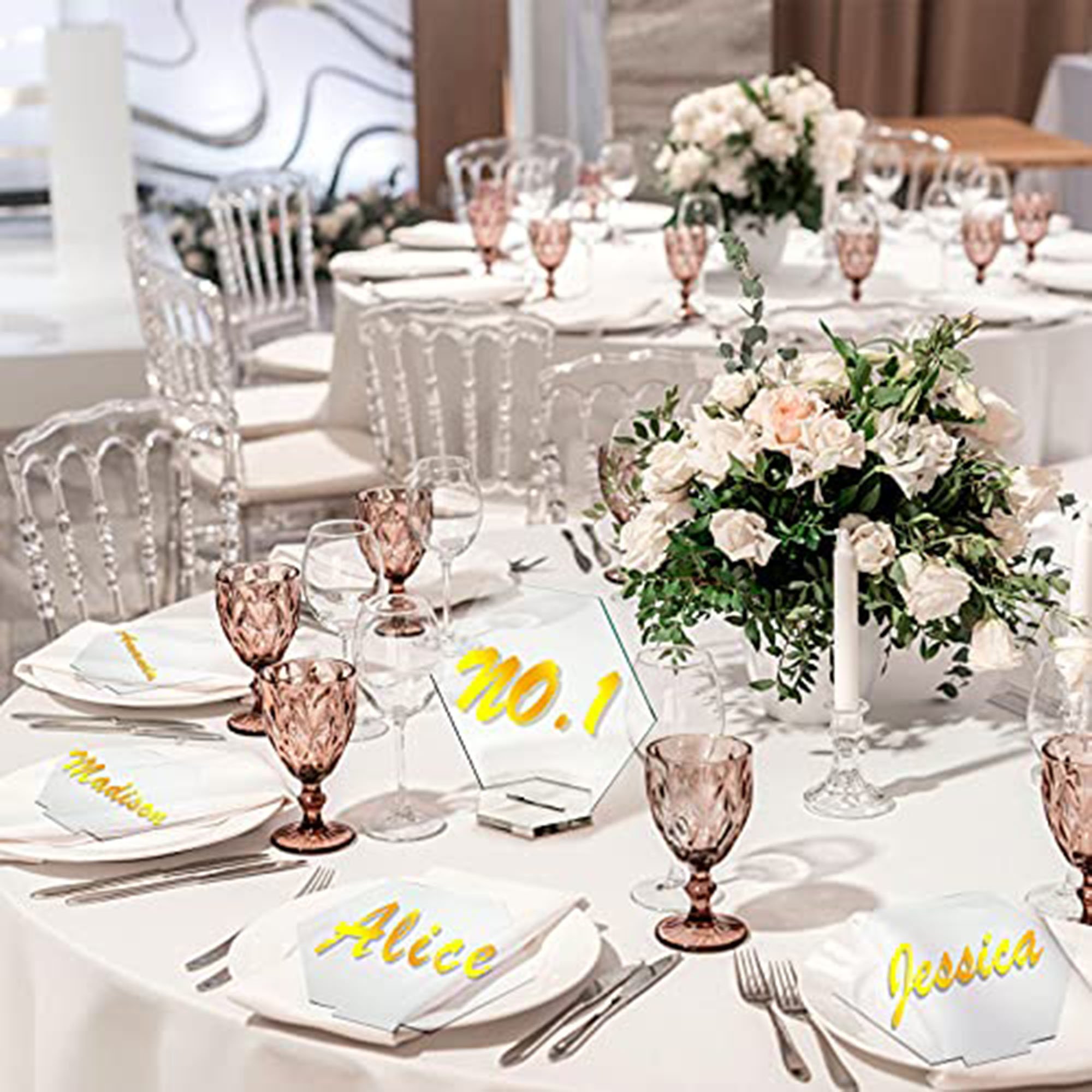 Factory Direct Sale of Hexagon Transparent Acrylic Name Place Cards Acrylic Wedding Table Numbers with a Stand