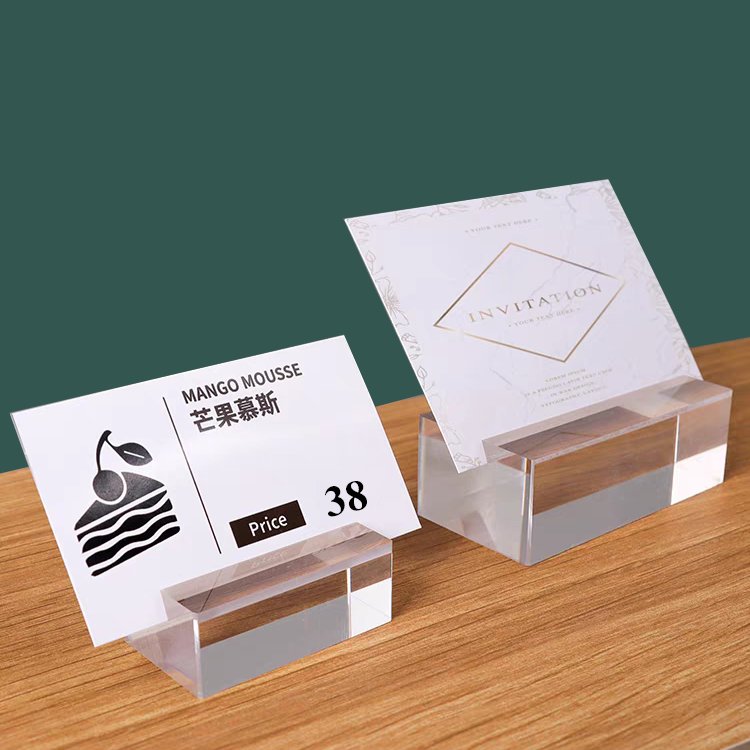 Custom Transparent Acrylic Table Number Place Card Price Sign Holder With Card Slot For Meeting Retail Store