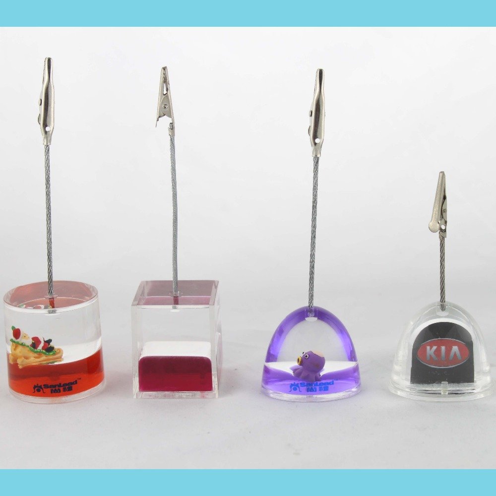 Custom Logo Printing Transparent Liquid Oil Cube Base Card Note Memo Photo Holder Clip