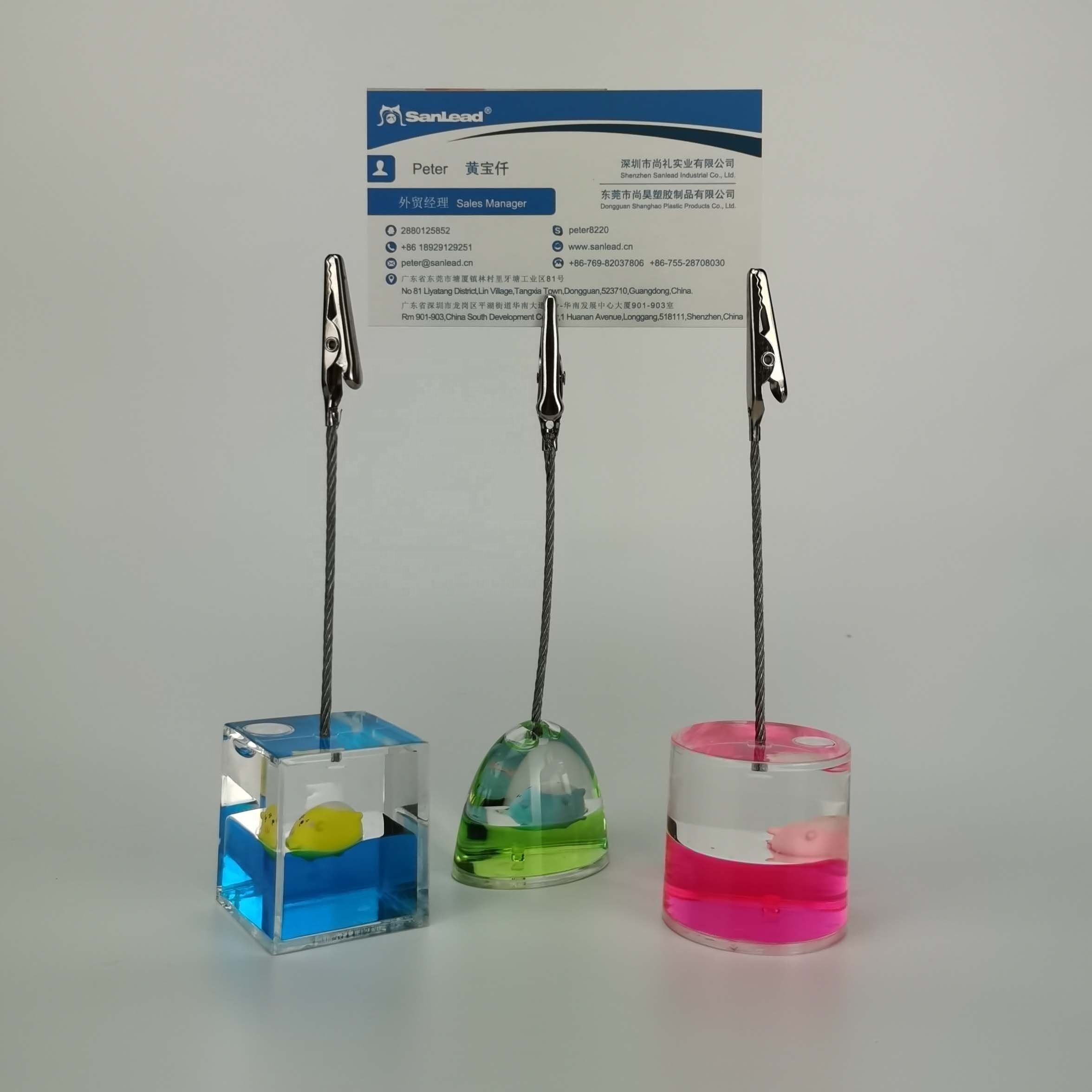 Custom Logo Printing Transparent Liquid Oil Cube Base Card Note Memo Photo Holder Clip